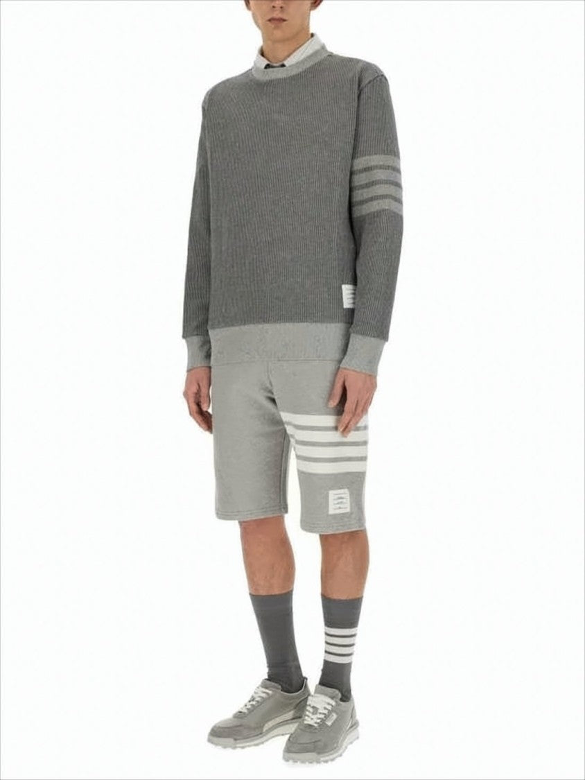 Thom Browne Ribbed Knit Sweater With Striped Sleeve Detailing
