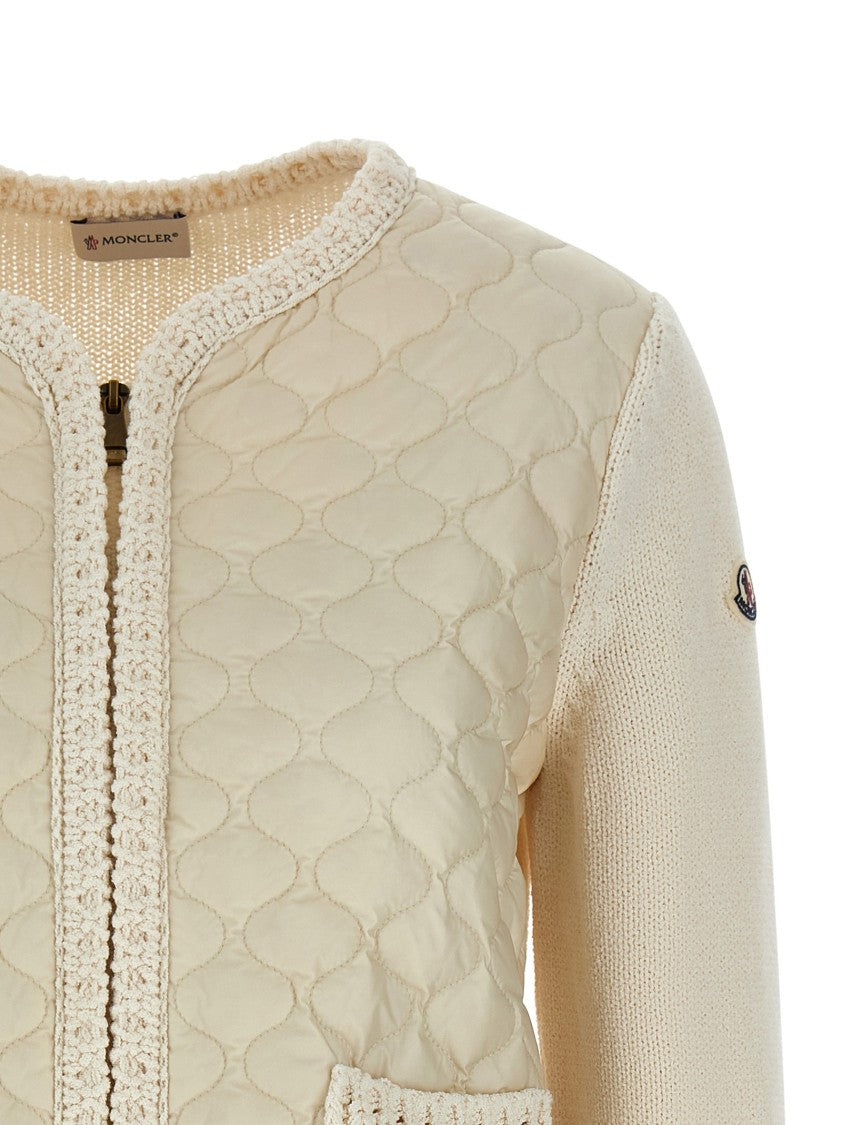 Moncler Geometric Quilted Cardigan With Goose Feather Padding