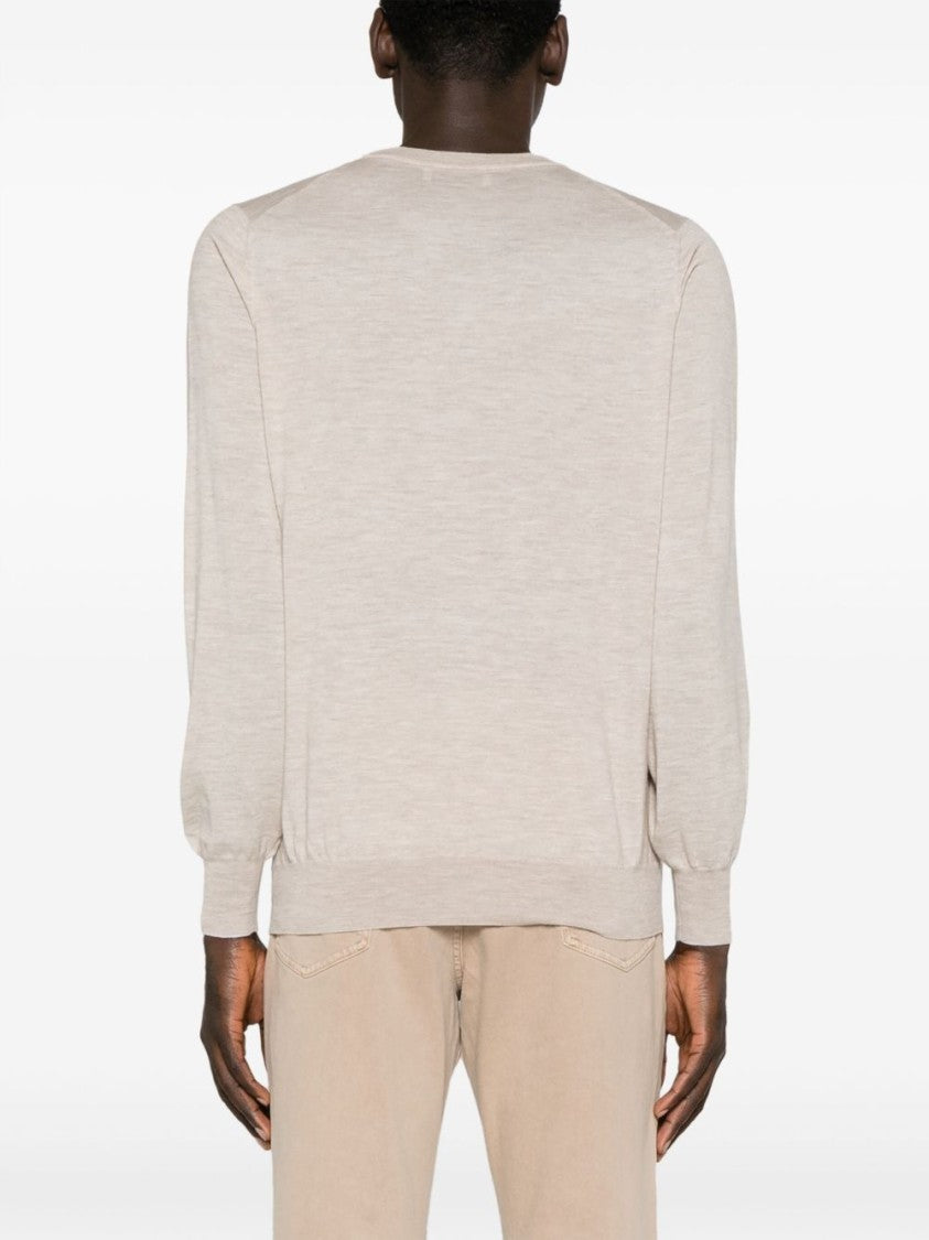 Brunello Cucinelli Beige Ribbed Finishes Wool-Cashmere Sweater