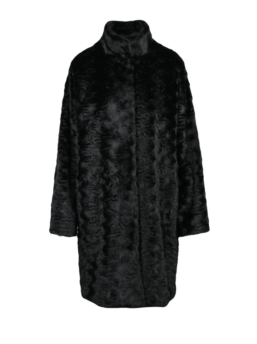 Pennyblack Black Polyester Faux Fur Coat