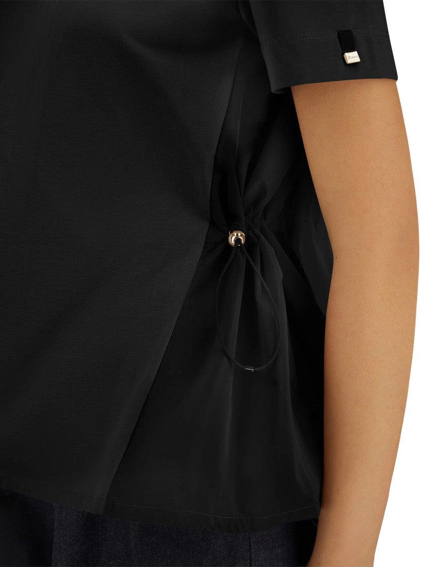 Herno Boxy Black Blouse With Drawstring Accents