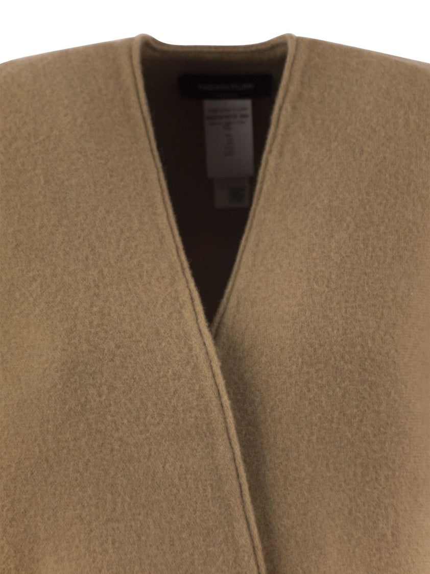 Fabiana Filippi Wool Fringed Cape With Soft Draped Silhouette