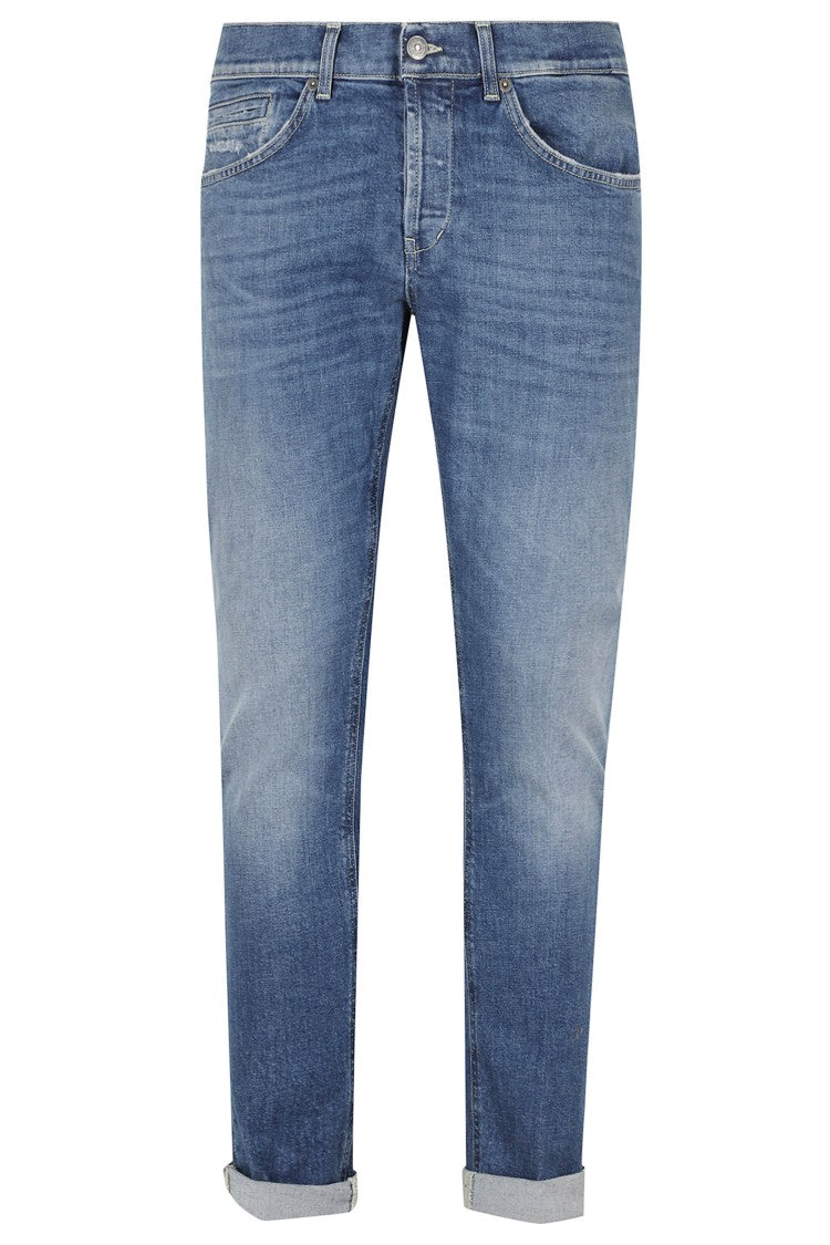 Dondup Medium Blue George Metal Logo Skinny-Fit Cotton Jeans