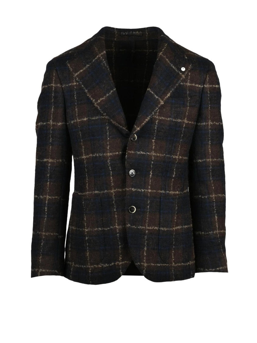 L.B.M. 1911 Wool Blend Jacket With Classic Tailored Silhouette And Textured Check Pattern