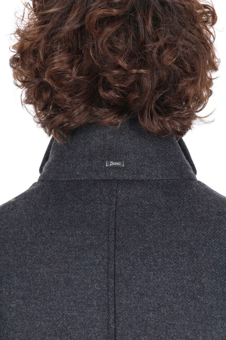 Herno Dark Grey Wool Coat With Eco-Fur Lined Collar