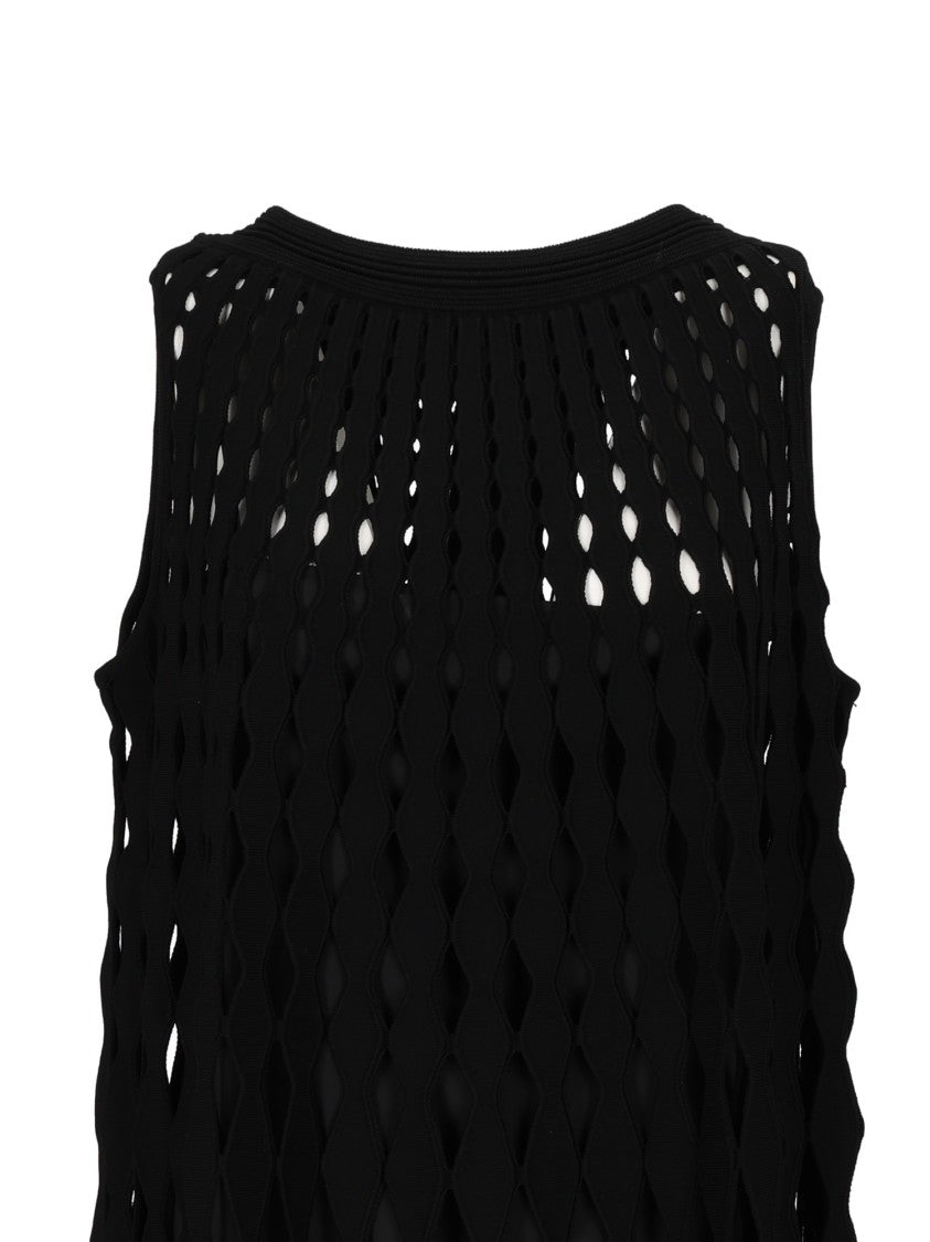 Emporio Armani Openwork Sleeveless Dress With Diamond Cutouts And Flowing Silhouette