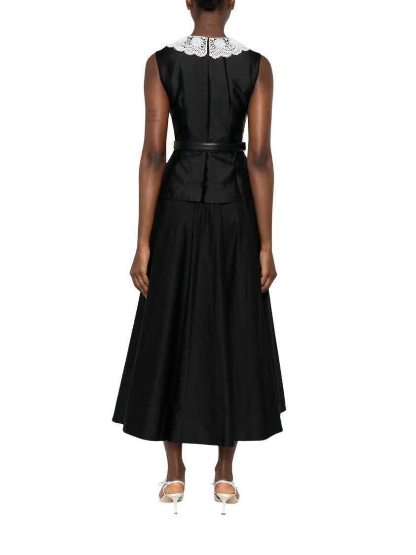 Self-Portrait Black Peplum Jeweled Crepe Midi Dress