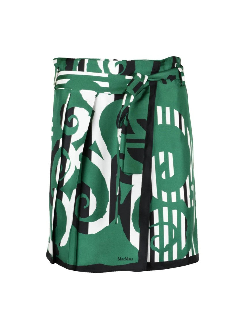 Max Mara Silk Wrap Skirt With Abstract Green And White Pattern