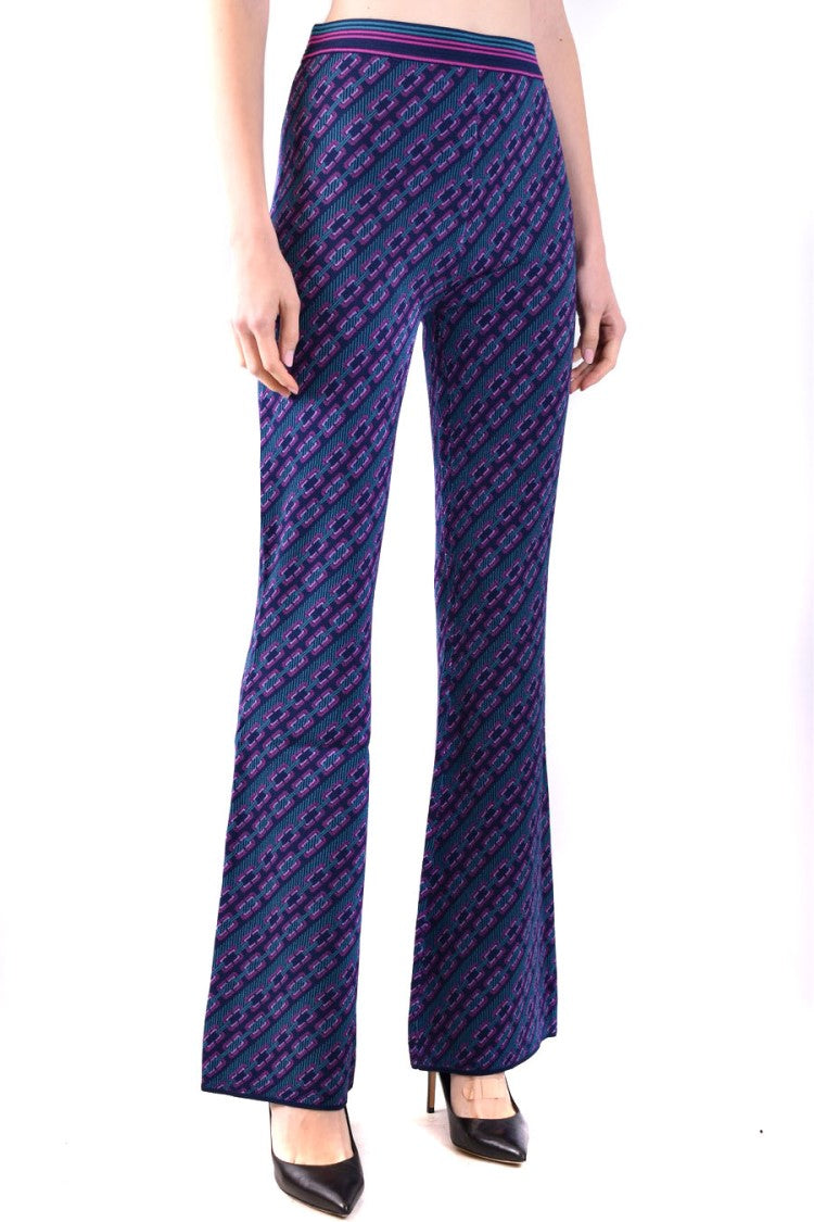 Diane Von Furstenberg Flared Multicolor Trousers Geometric Elastic Waistband