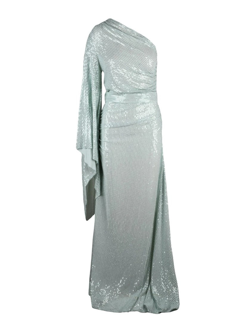My Angels Aqua Green One-Shoulder Polyester Metallic Spandex Dress