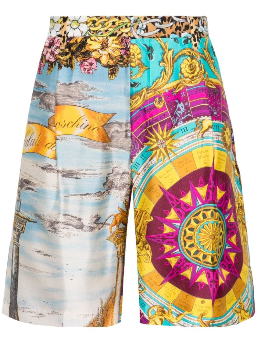 Moschino Thigh-Length Multicolor Printed Silk Shorts