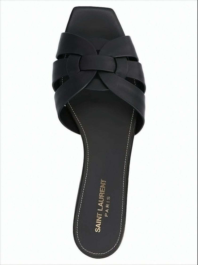 Saint Laurent Interwoven Strap Flat Mule Sandals With Knot Detail