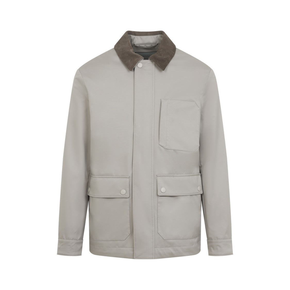 Canali Light Grey Jacket With Textured Collar
