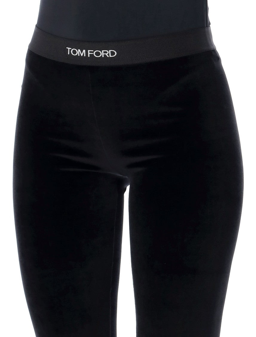 Tom Ford Velour Stretch Jacquard Logo Leggings