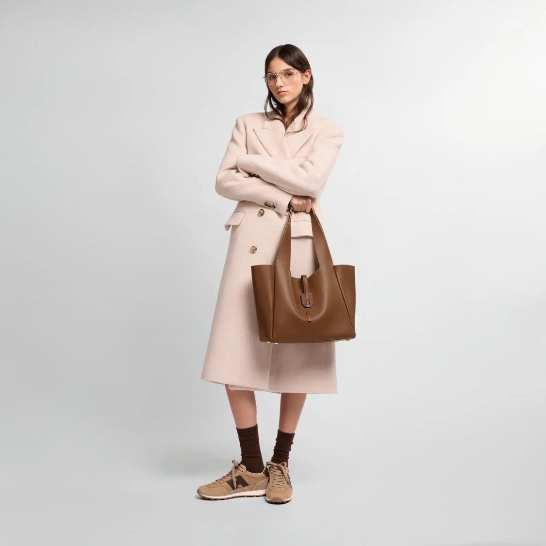 Hogan Brown Metallic Buckle Structured Tote Bag