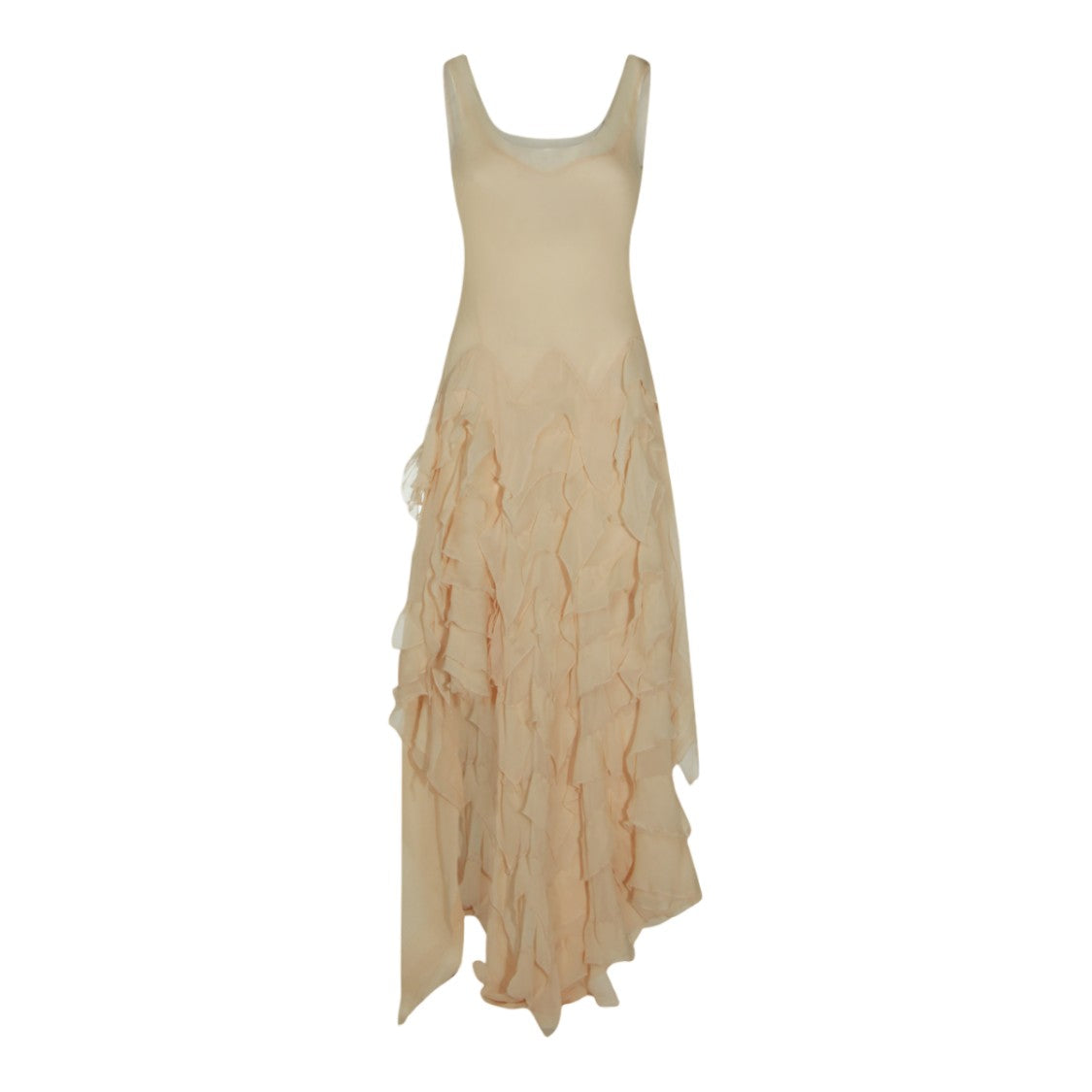 Blumarine Sleeveless Maxi Dress With Cascading Ruffle Skirt