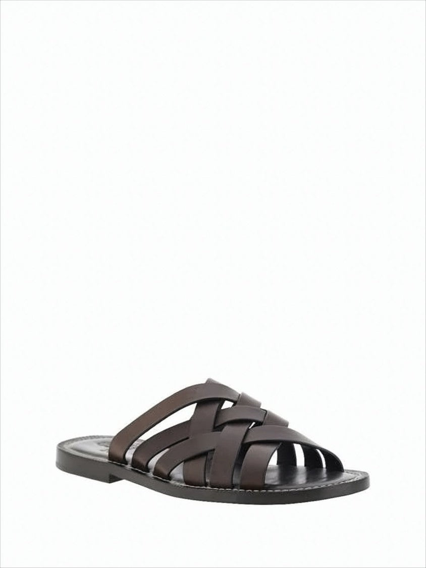 Brunello Cucinelli Interwoven Calf Leather Slip-On Mule Sandal
