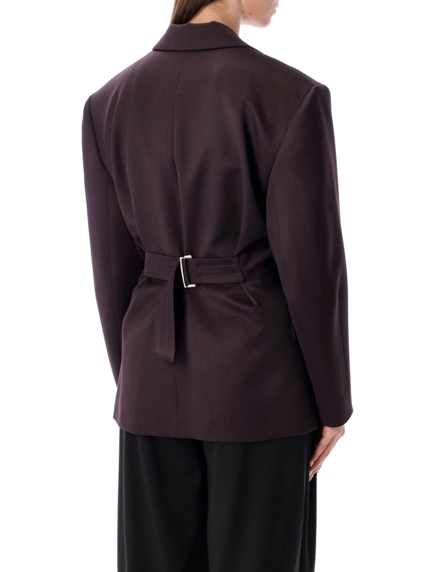 Magda Butrym Burgundy Belted Double-Breasted Blazer