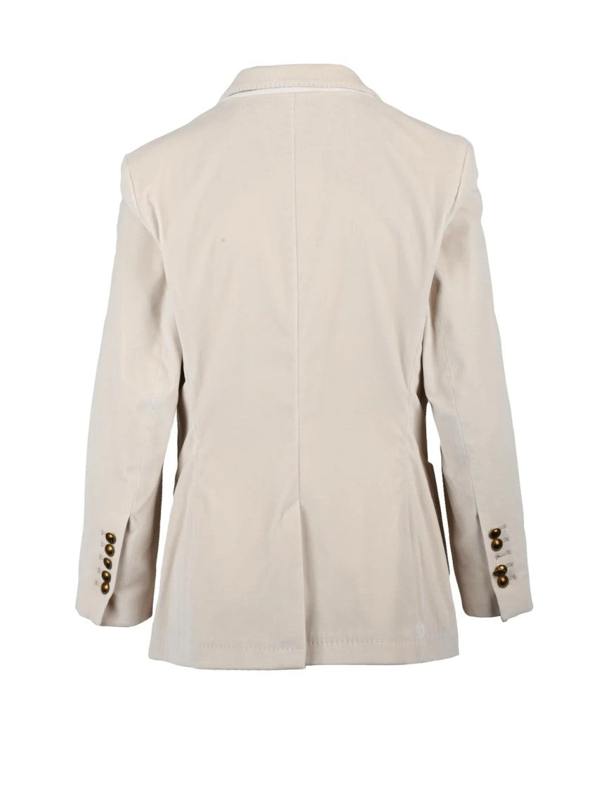 Saulina Beige Cotton Viscose Elastane Women's Velvet Jacket