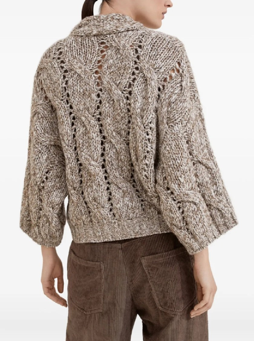 Brunello Cucinelli Cropped Chunky Knit Cardigan With Textured Cable Pattern