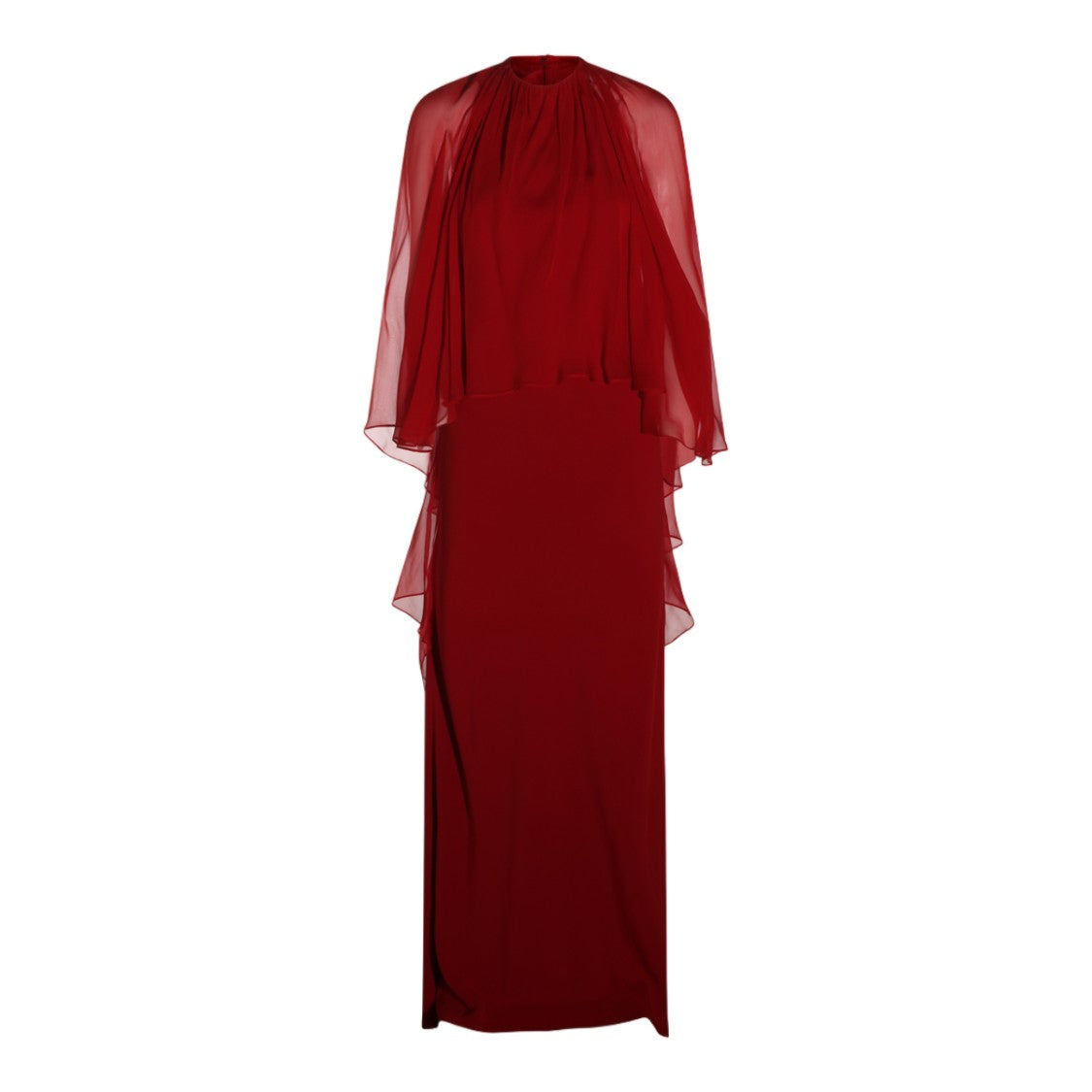Alberta Ferretti Floor-Length Dress With Sheer Cape Overlay And High Neckline