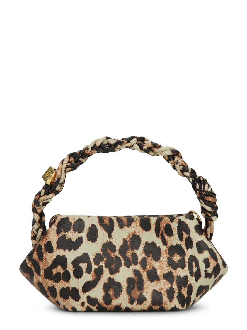 Ganni Mini Leopard Print Bou Bag With Braided Handle