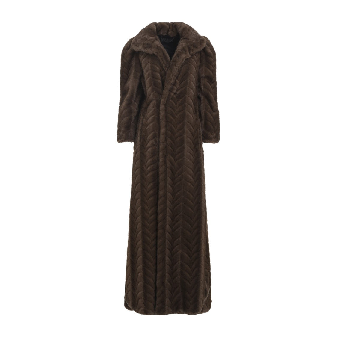 Balenciaga Full-Length Chevron Pattern Faux Fur Coat