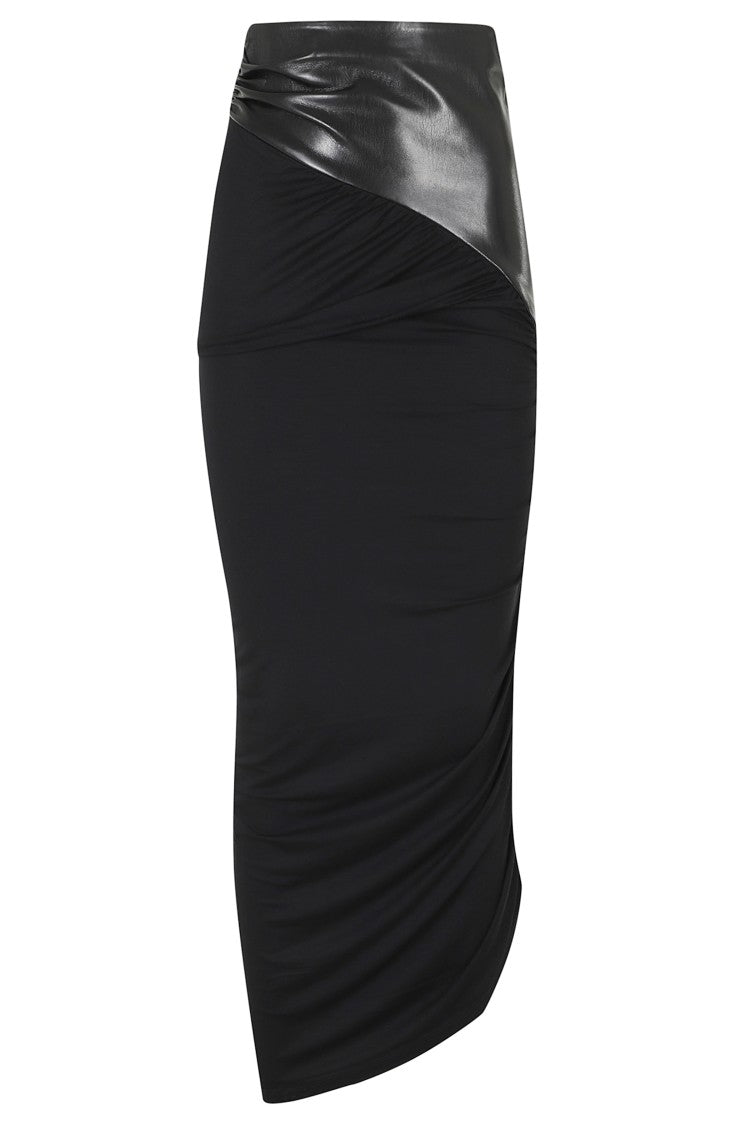 The Andamane Black Ursula Asymmetrical Draped Midi Skirt