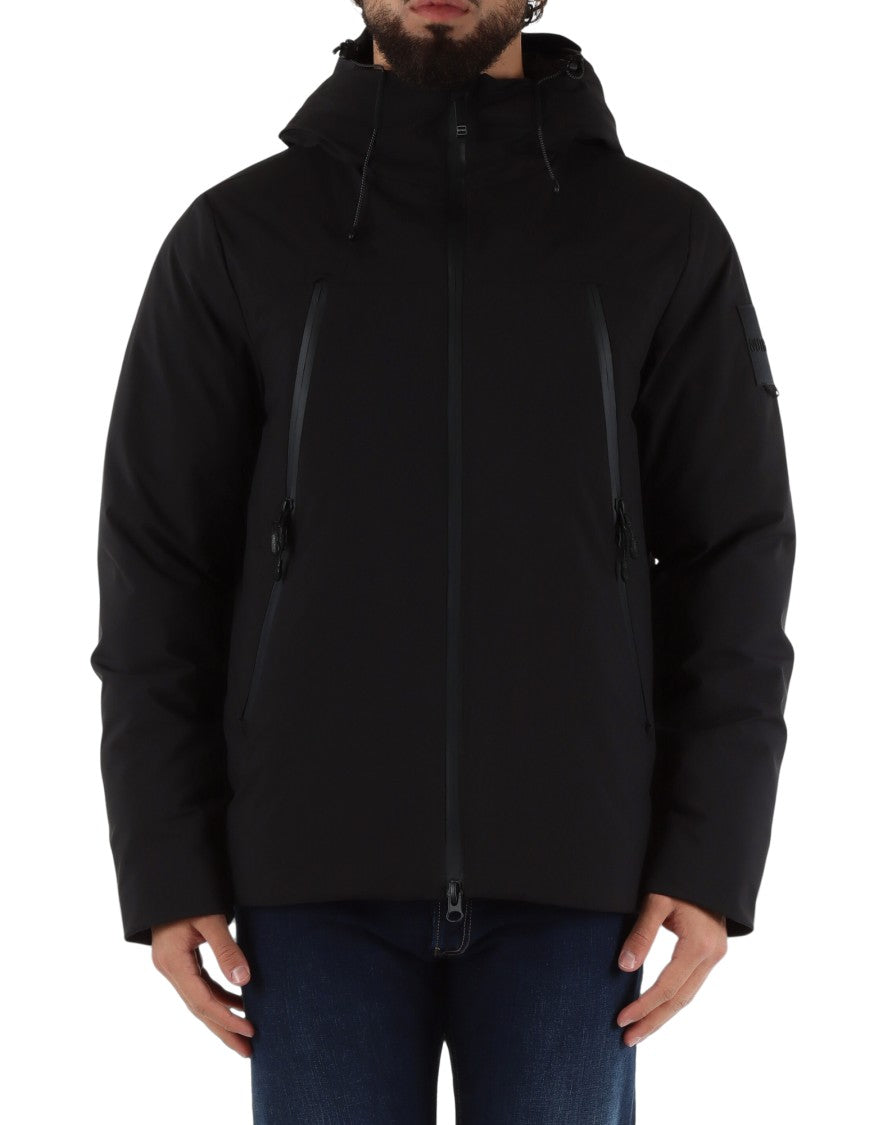 Outhere Black Technical Adjustable Hooded Waterproof Jacket