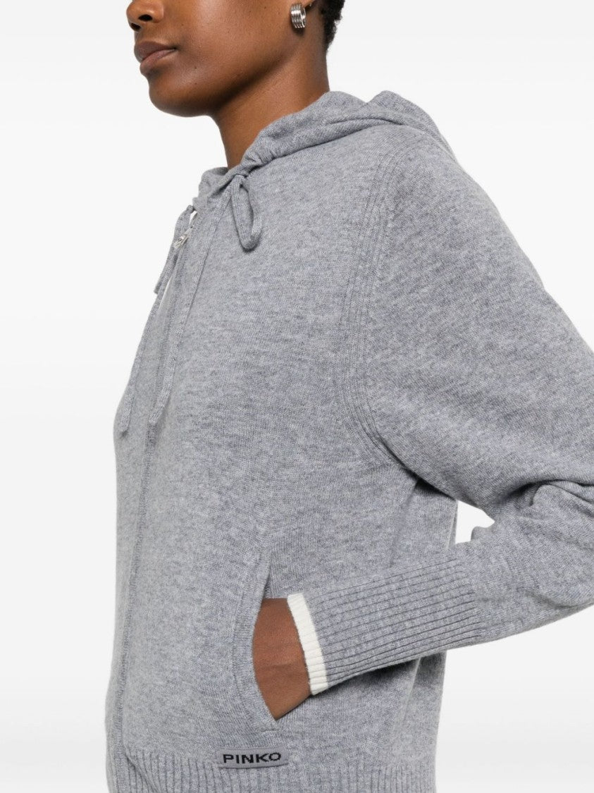 Pinko Soft Knit Zip-Up Sweater With Drawstring Hood