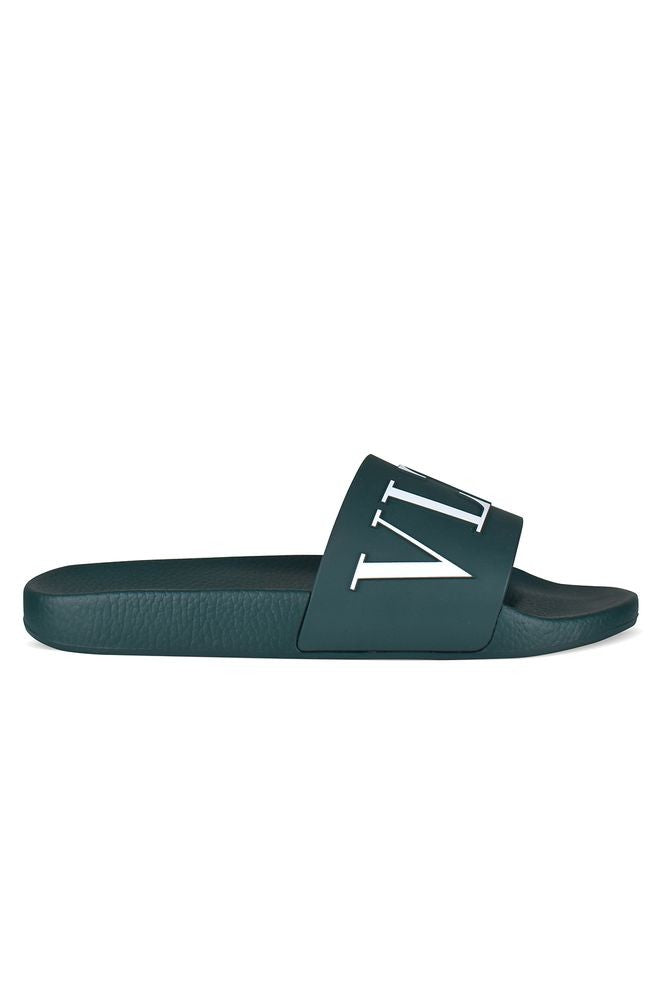 Valentino Garavani Deep Green Rubber Vltn Slides