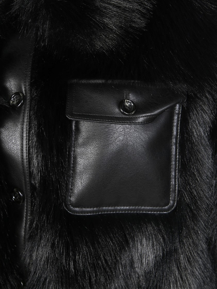 Liu Jo Plush Eco Fur Bomber Jacket With Ribbed Details