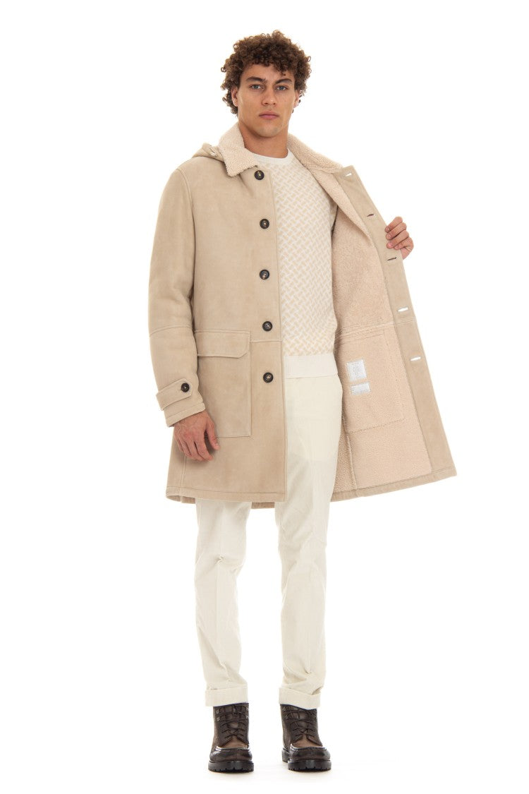 Eleventy Shearling Coat With Detachable Hood