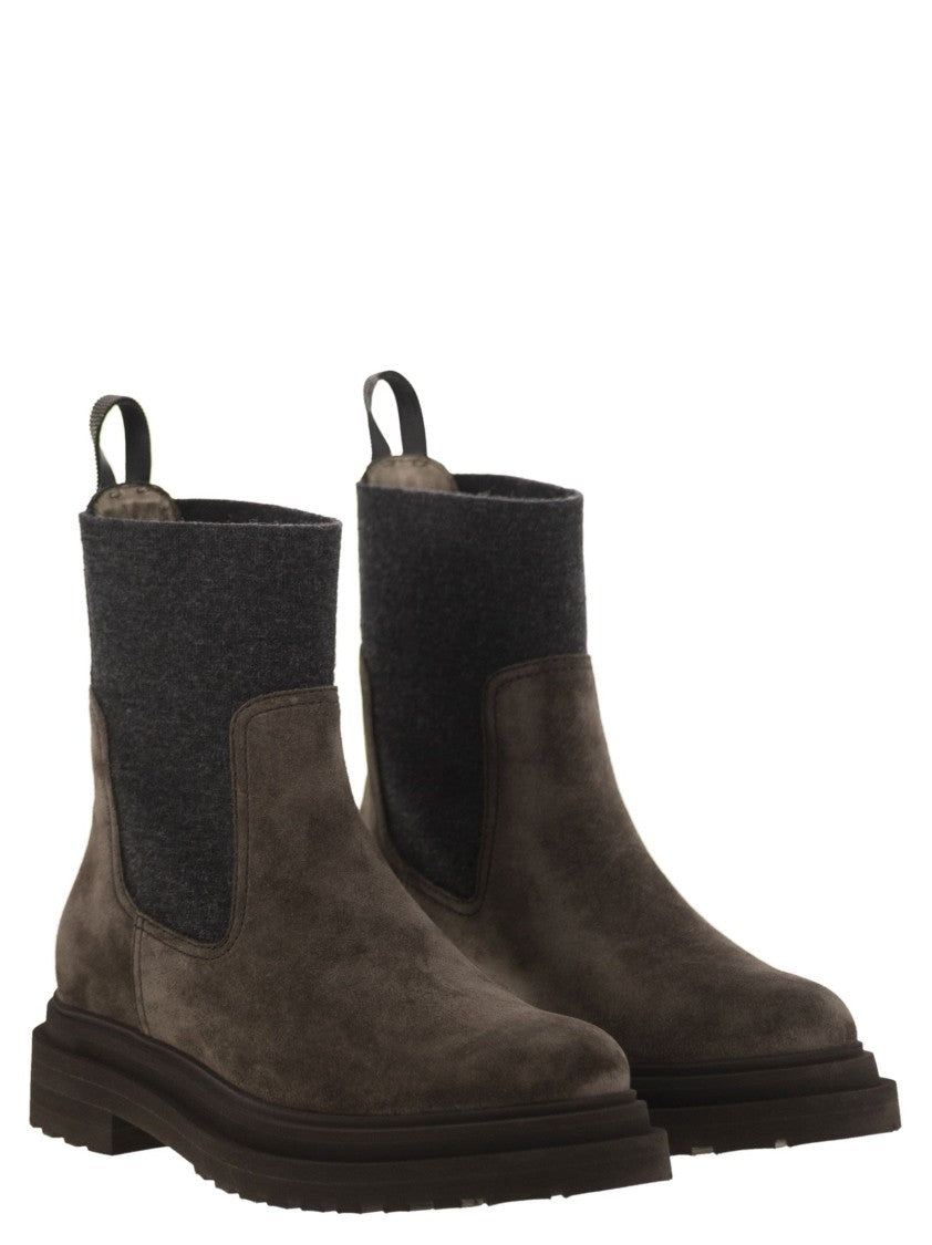 Brunello Cucinelli Suede Boot With Knitted Insert