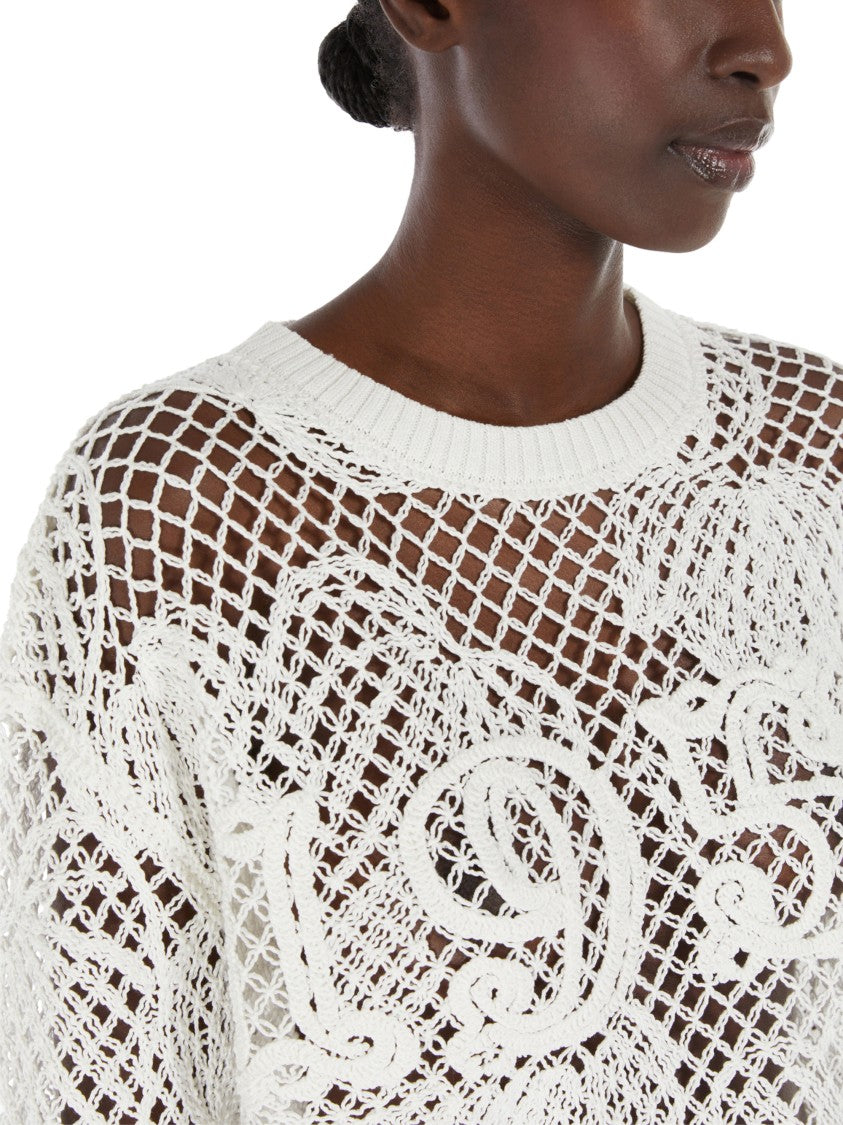 Max Mara Open-Knit White Sweater With Textured Detail