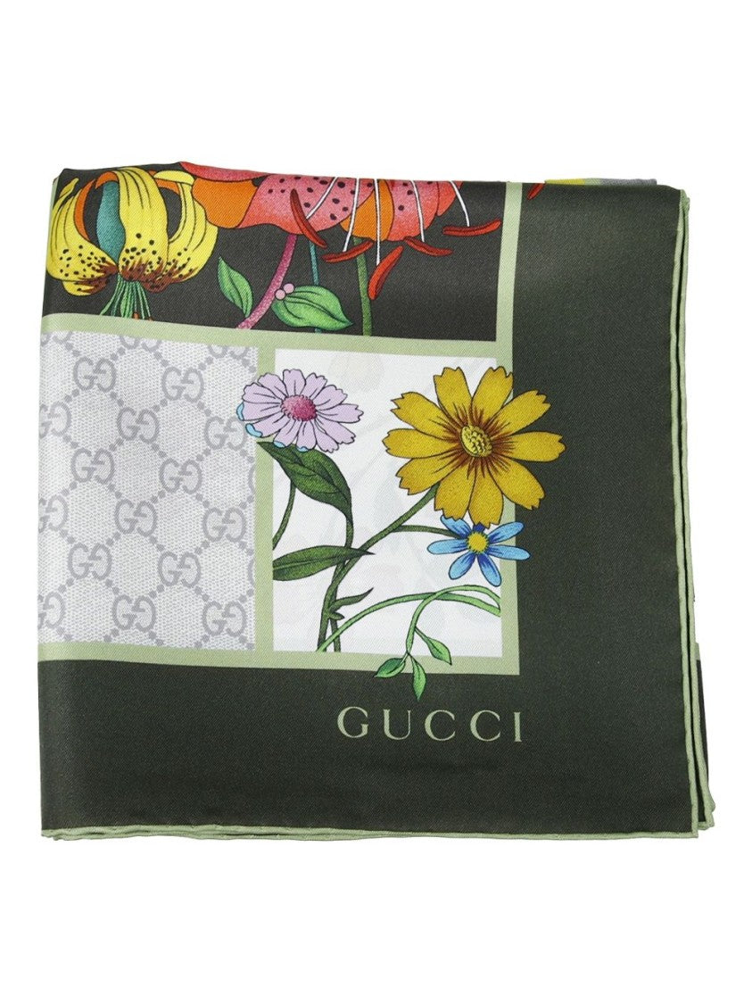 Gucci Silk Scarf With Floral Patchwork Design