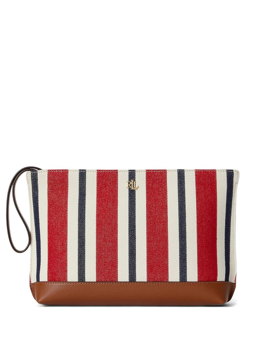 Lauren Ralph Lauren Rectangular Striped Pouch With Leather Base