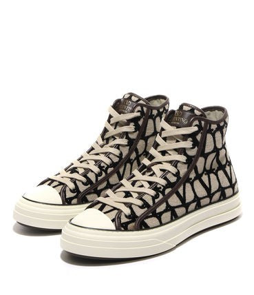 Valentino Garavani Textured Fabric High-Top Sneakers With Smooth Leather Trims