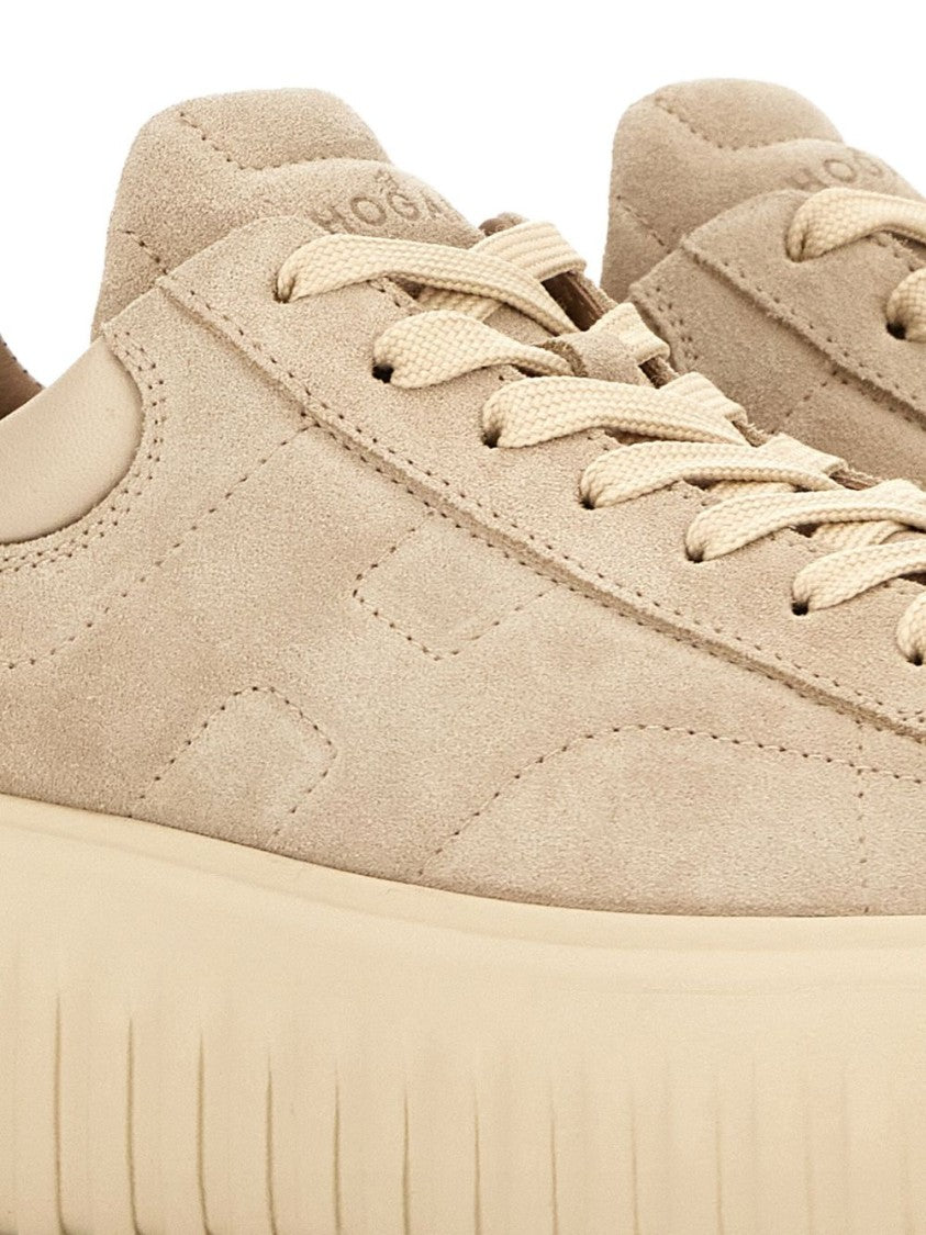 Hogan Beige Suede Sneakers With Lace-Up Front