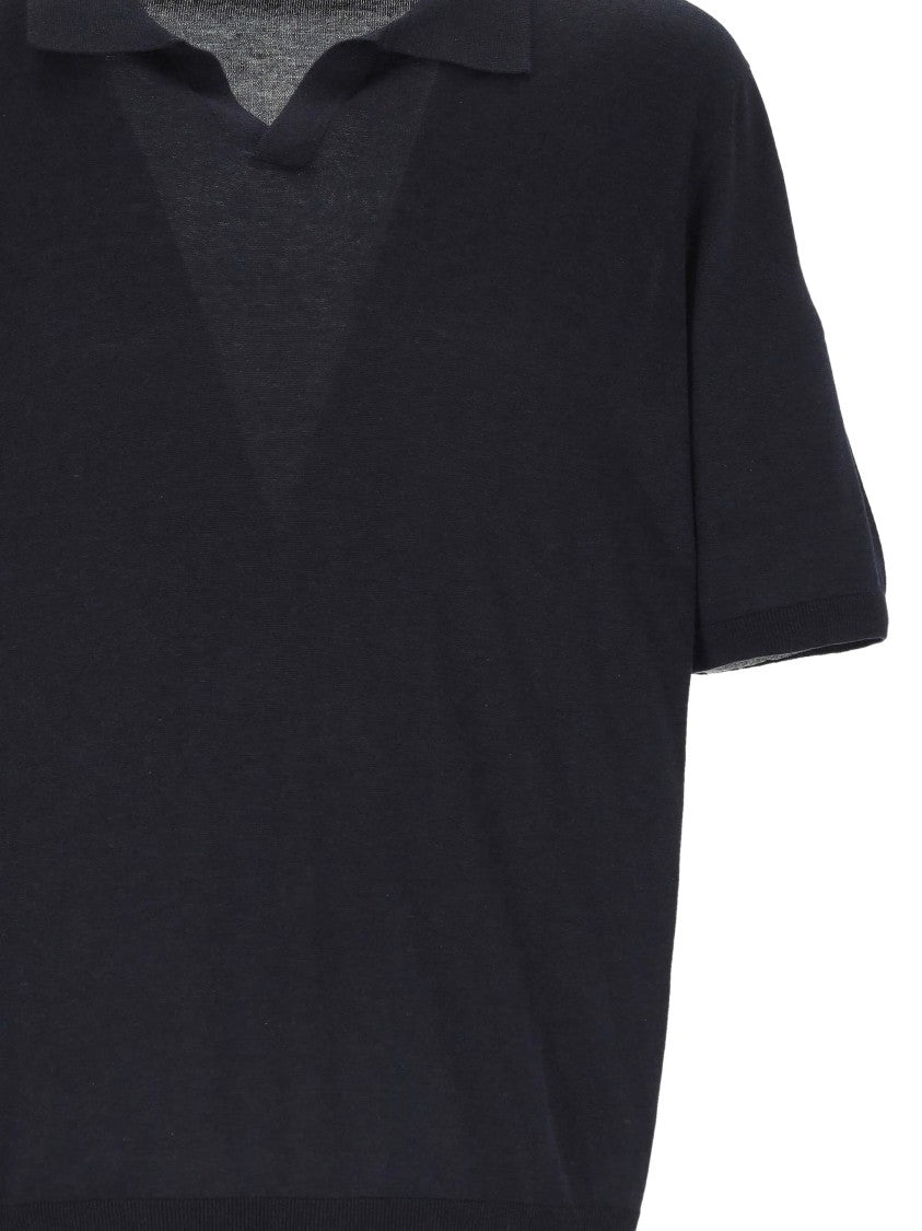 Gran Sasso Tennis Silk Knit Notched Collar Top