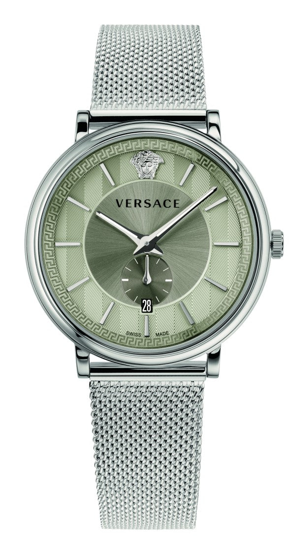 Versace Oval Stainless Steel V-Circle Watch With Meandros Motif