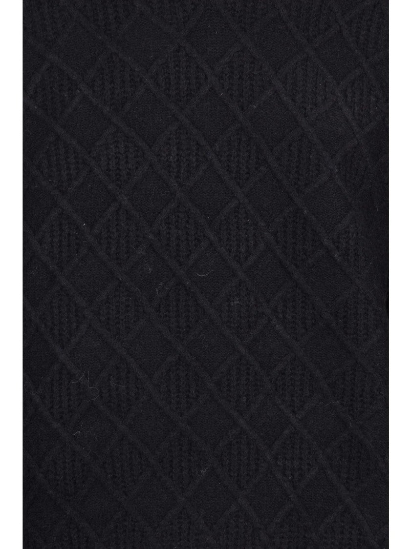 Daniele Alessandrini Textured Black V-Neck Sweater With Ribbed Accents