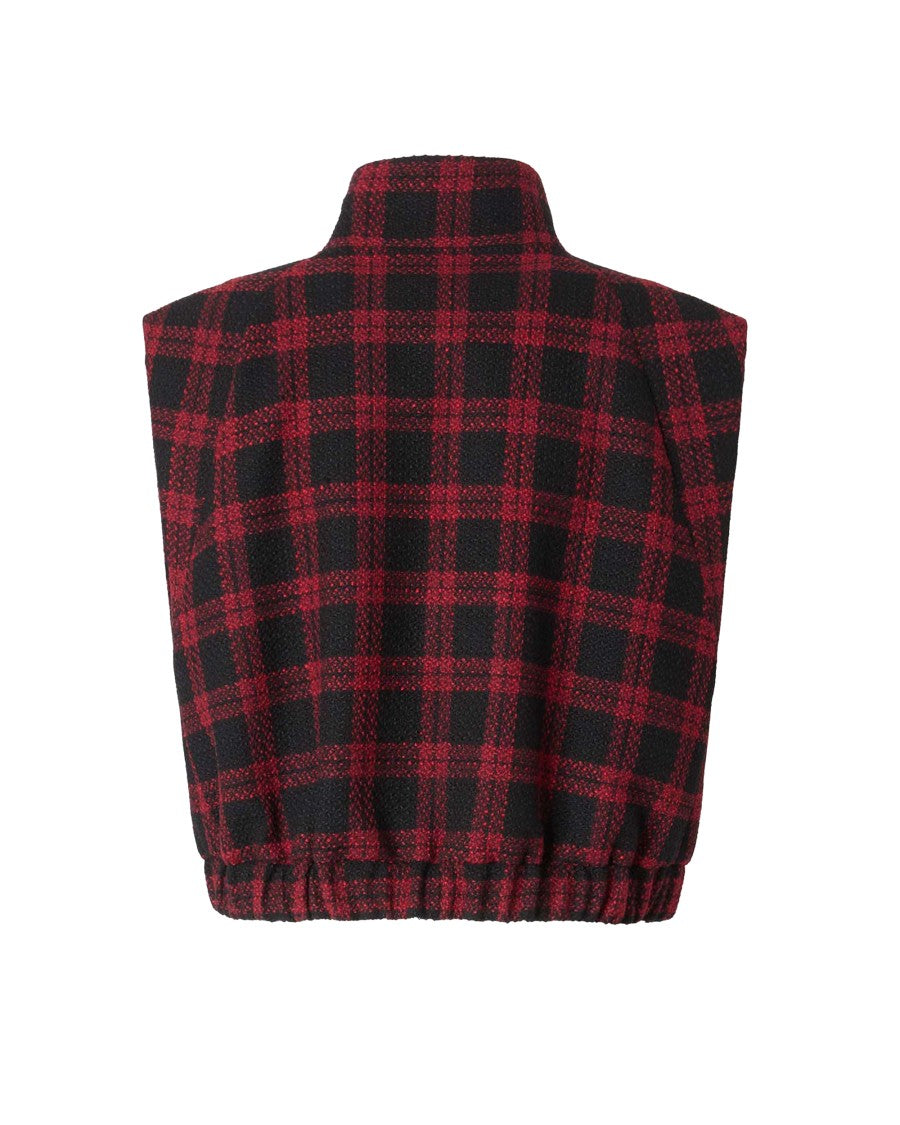 Pinko High-Collar Tweed Gilet With Gathered Hem