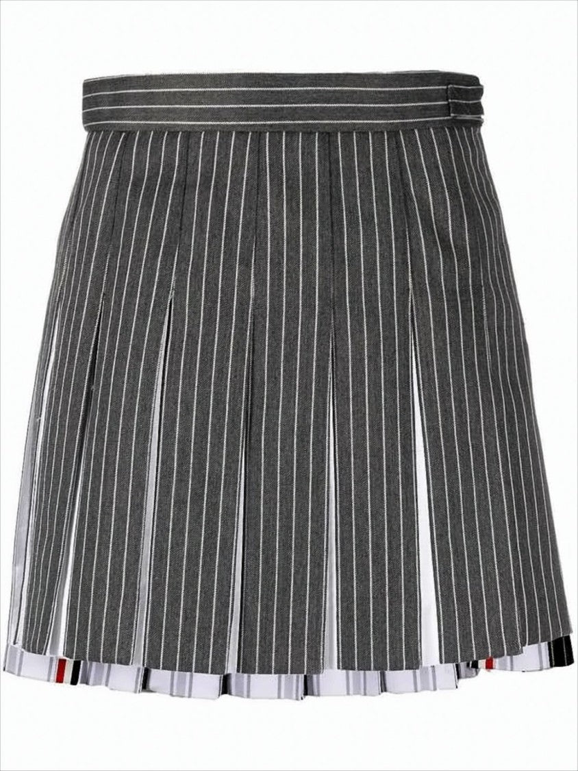 Thom Browne Pleated Dark Grey Mini Skirt With Contrasting Accents
