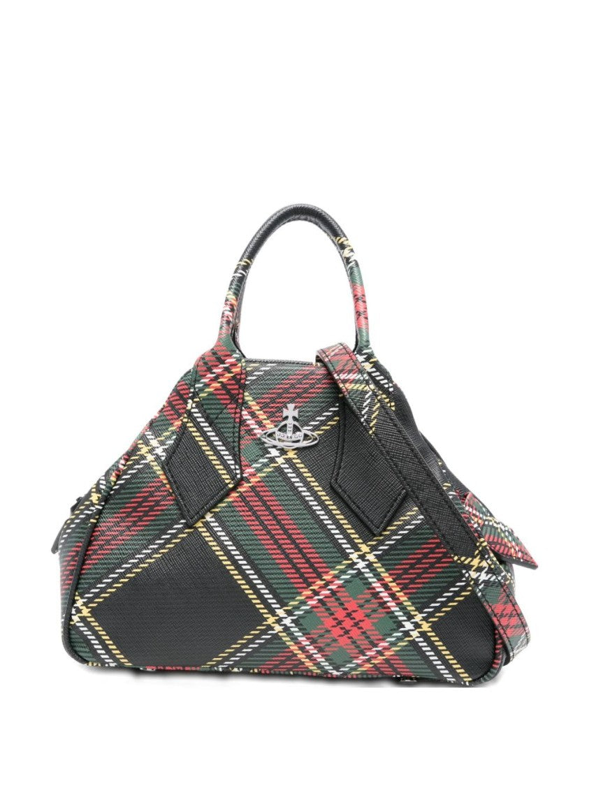 Vivienne Westwood Black Tartan Check Structured Top Bag
