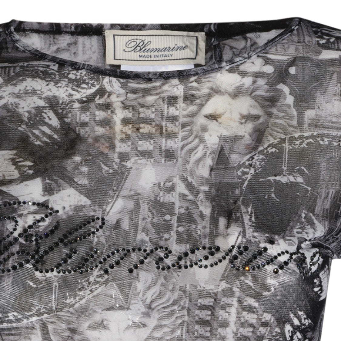 Blumarine Monochrome Collage Print Long-Sleeved Top
