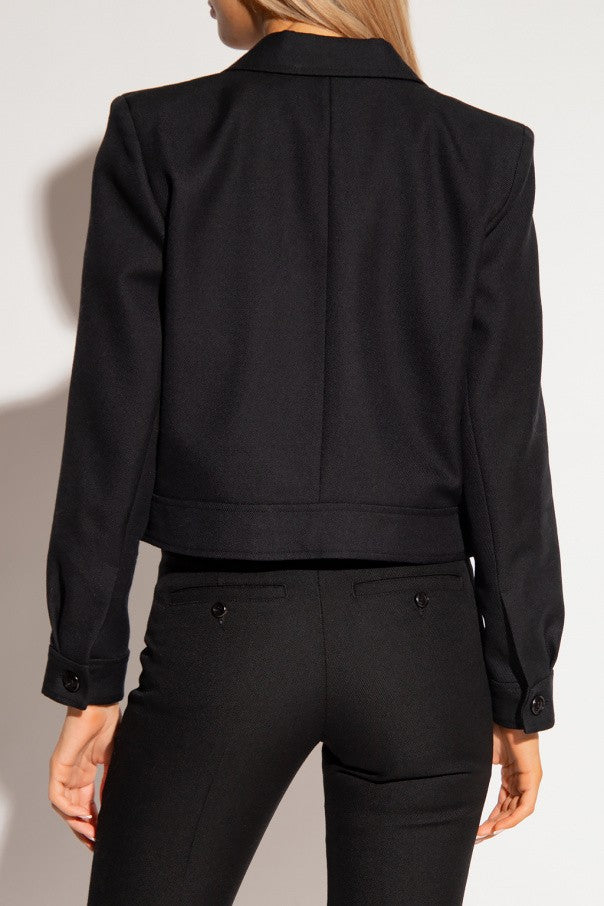 Ami Cropped Black Wool Jacket With Notch Lapels
