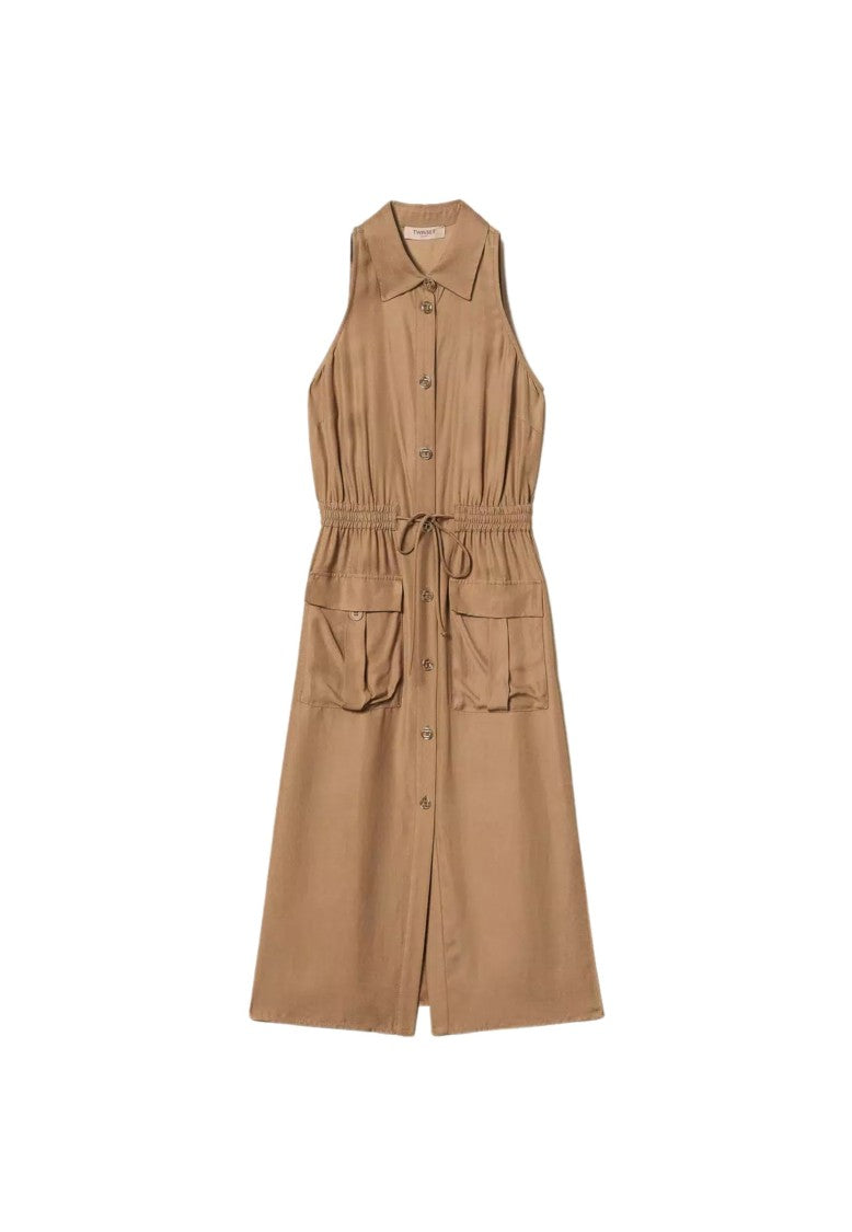 Twin-Set Sleeveless Midi Dress With Button-Down Front