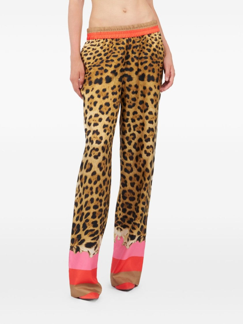 Roberto Cavalli Leopard Print Silk Trousers