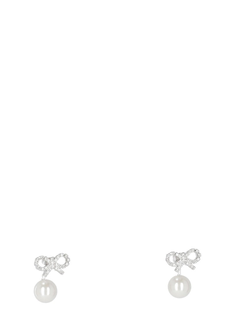 Self-Portrait Crystal Bow Pearl Jacket Earrings